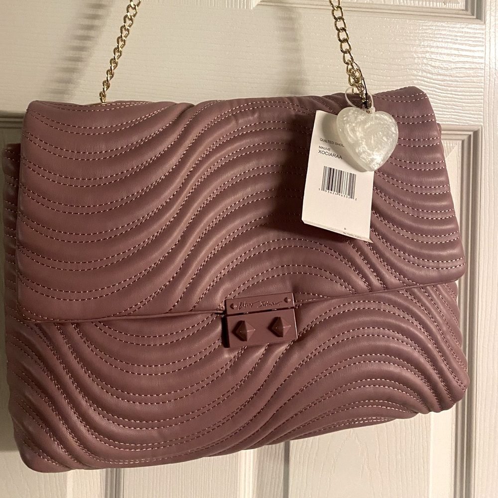 NWT Betsey Johnson Pink Quilted Shoulder Bag Pearly Heart Charm